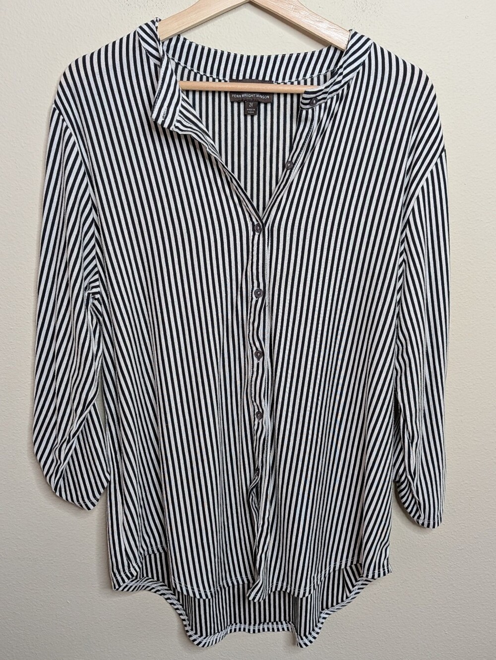 Fenn Wright Manson Black White Stripe Button Front Blouse Plus Size 2X